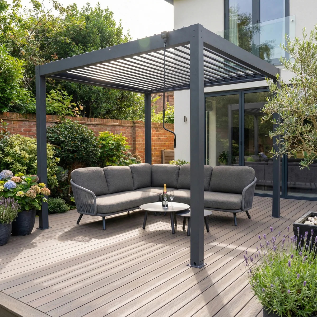 PergoSTET Plus Frame Only 3m x 3m Square Pergola with LED Lighting in Grey