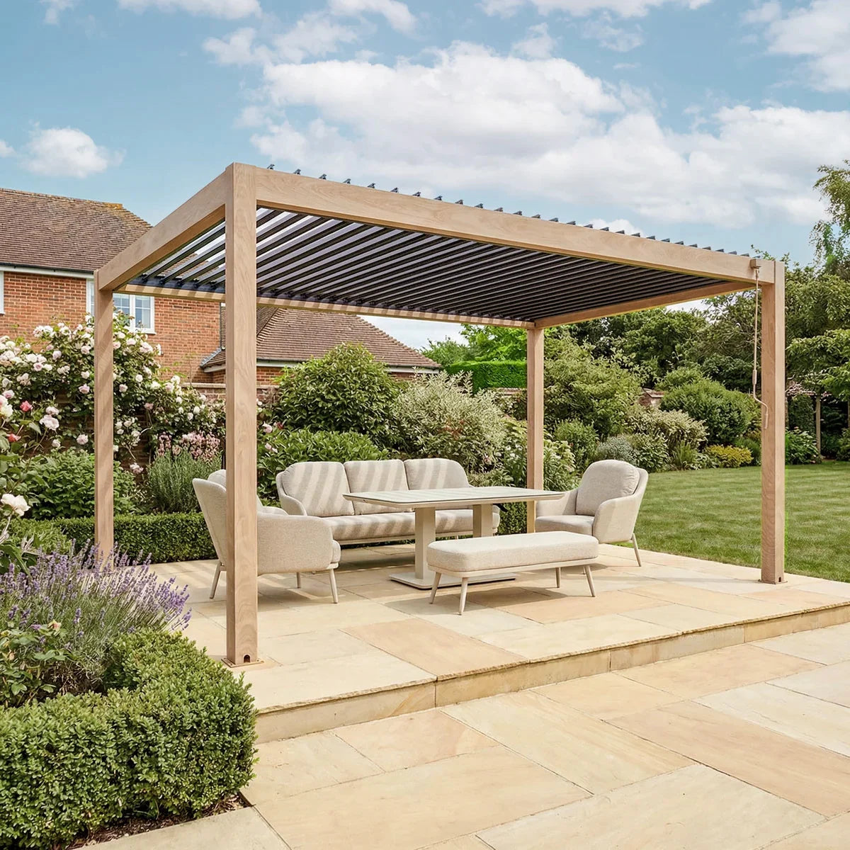 PergoSTET Plus Frame Only 3m x 4m Rectangular Pergola with LED Lighting in Wood Effect