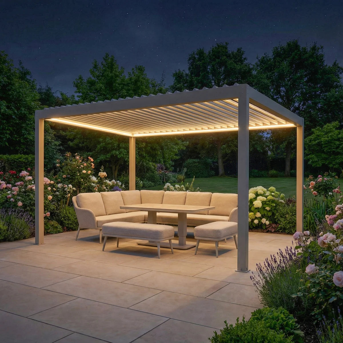 PergoSTET Plus Frame Only 3m x 4m Rectangular Pergola with LED Lighting in Latte
