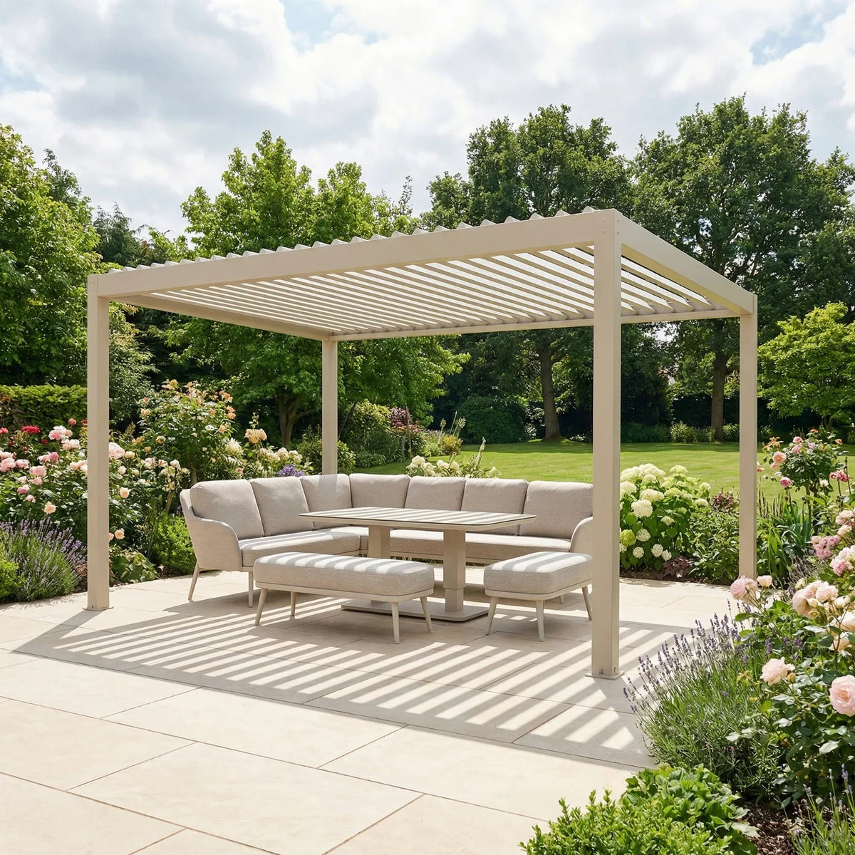 PergoSTET Plus Frame Only 3m x 4m Rectangular Pergola with LED Lighting in Latte