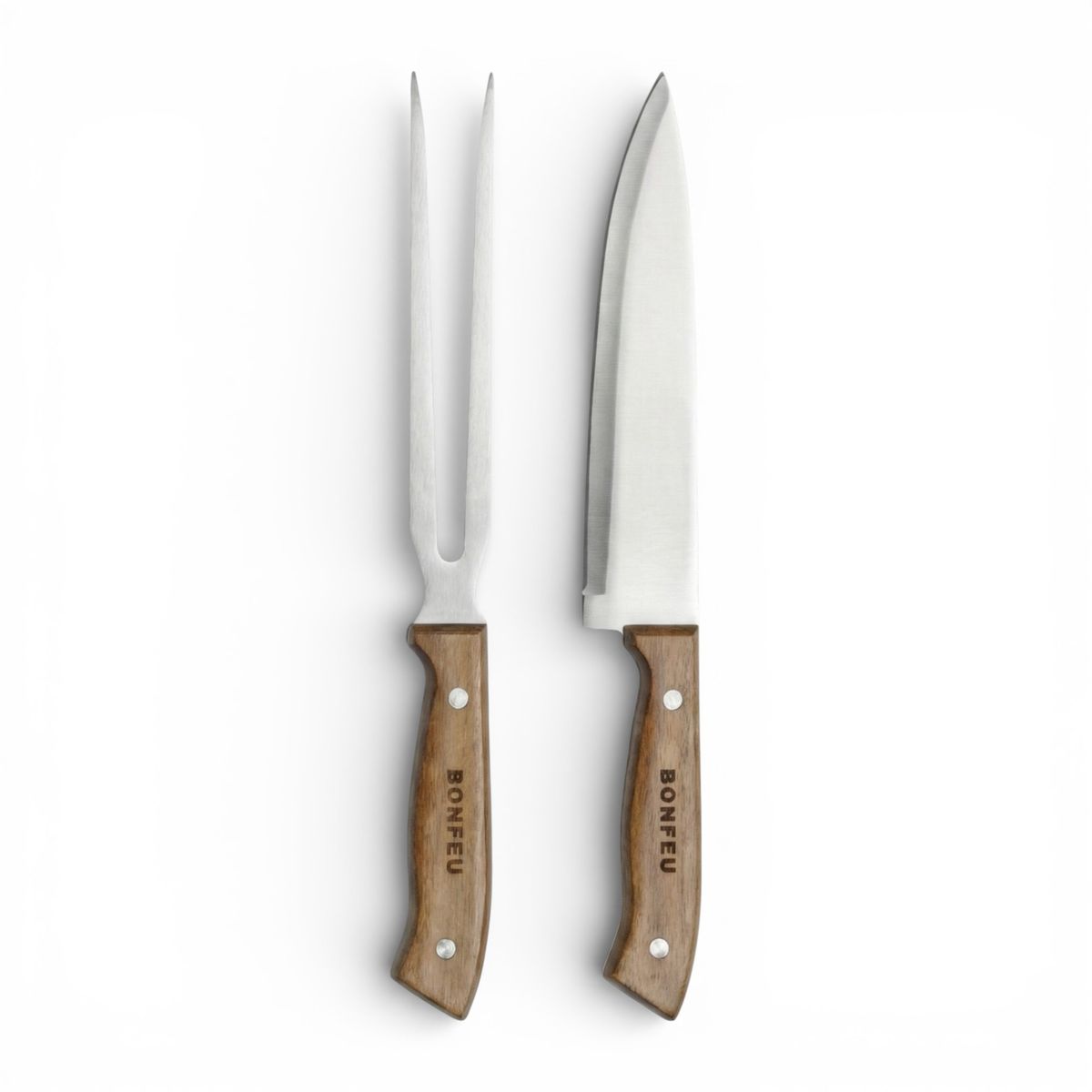 BonFeu Premium 2-Piece Stainless Steel Meat Carving Knife & Fork Set with Acacia Wood Handles