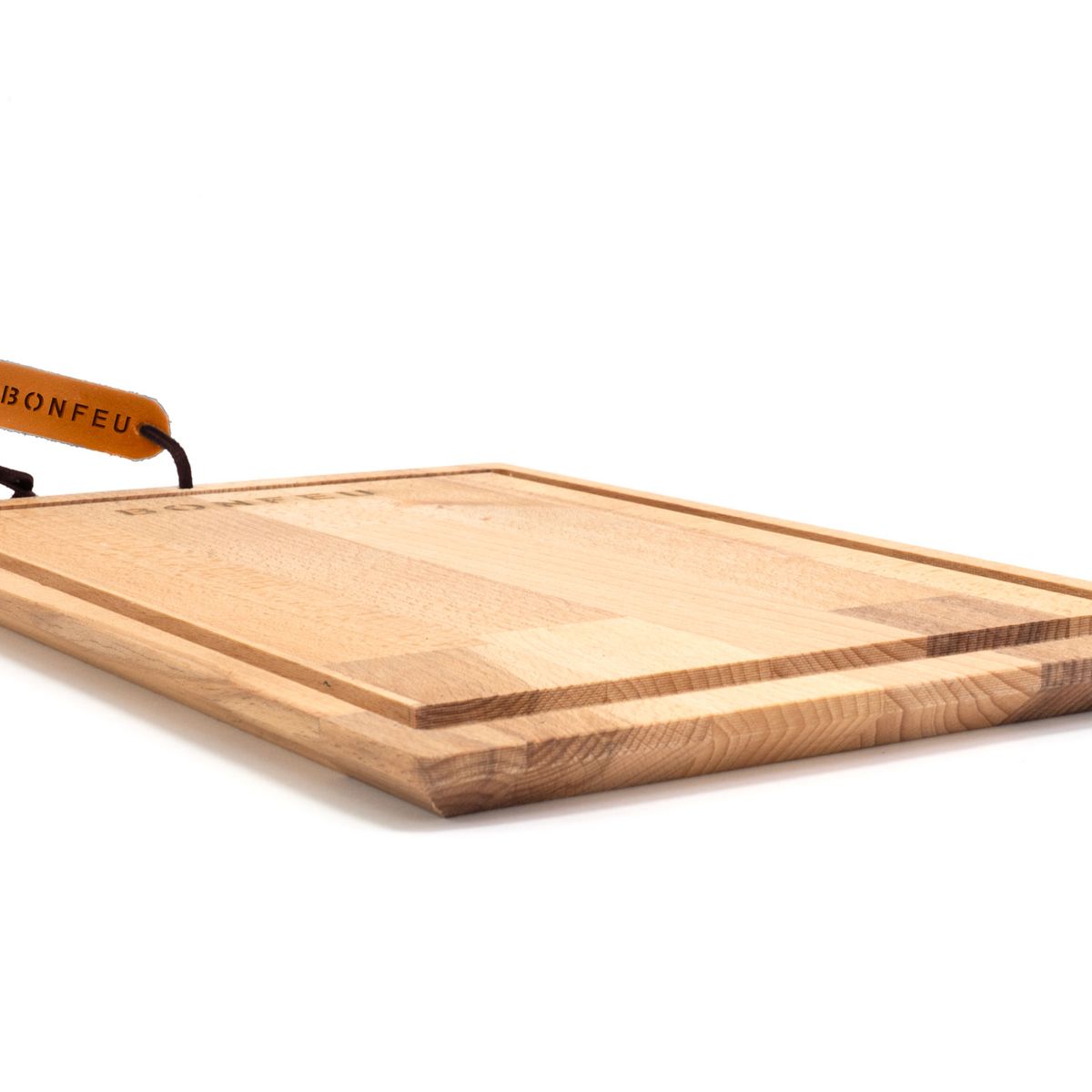 BonFeu Premium Wooden Chopping Board with Leather Hanging Loop & Branded Logo