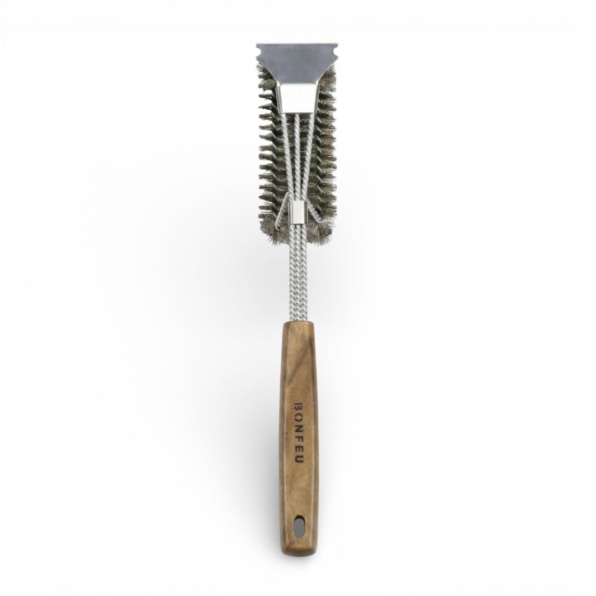 BonFeu Premium Heavy Duty BBQ & Plancha Wire Cleaning Brush with Integrated Front Scraper