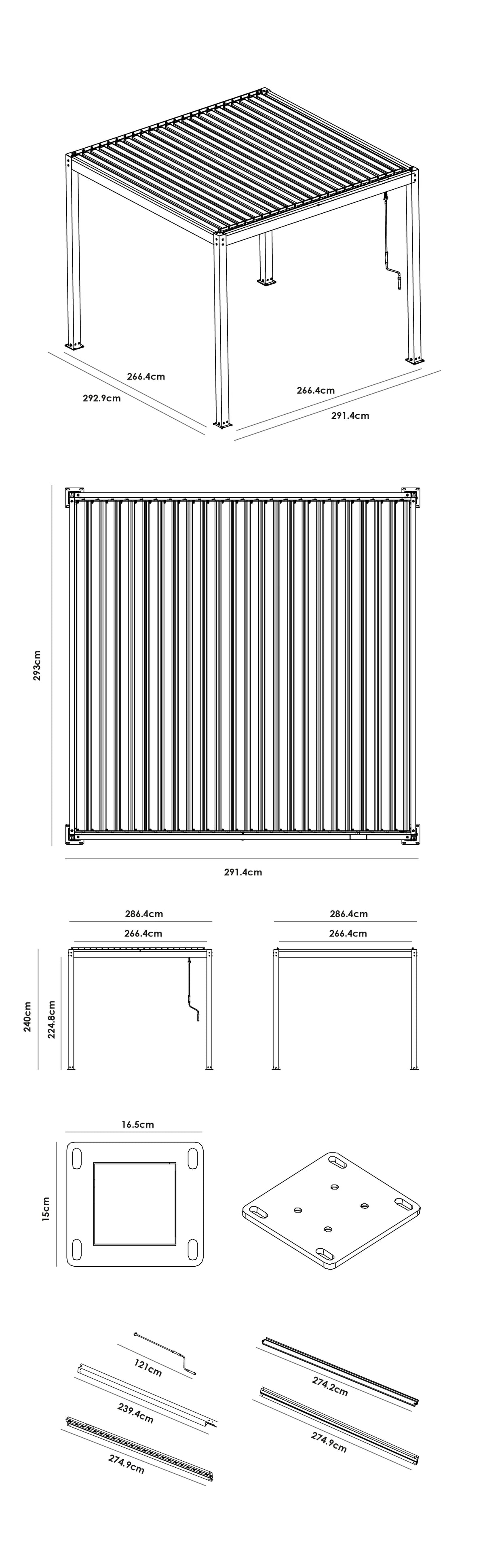 PergoSTET Plus Frame Only 3m x 3m Square Pergola with LED Lighting in Wood Effect