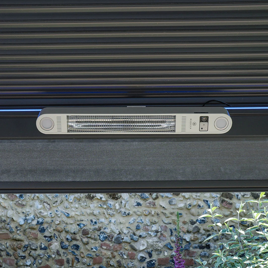 PergoSTET Motorized Wall & Ceiling Mount Smart Pergola Heater with Integrated LED Light (1500W) Grey