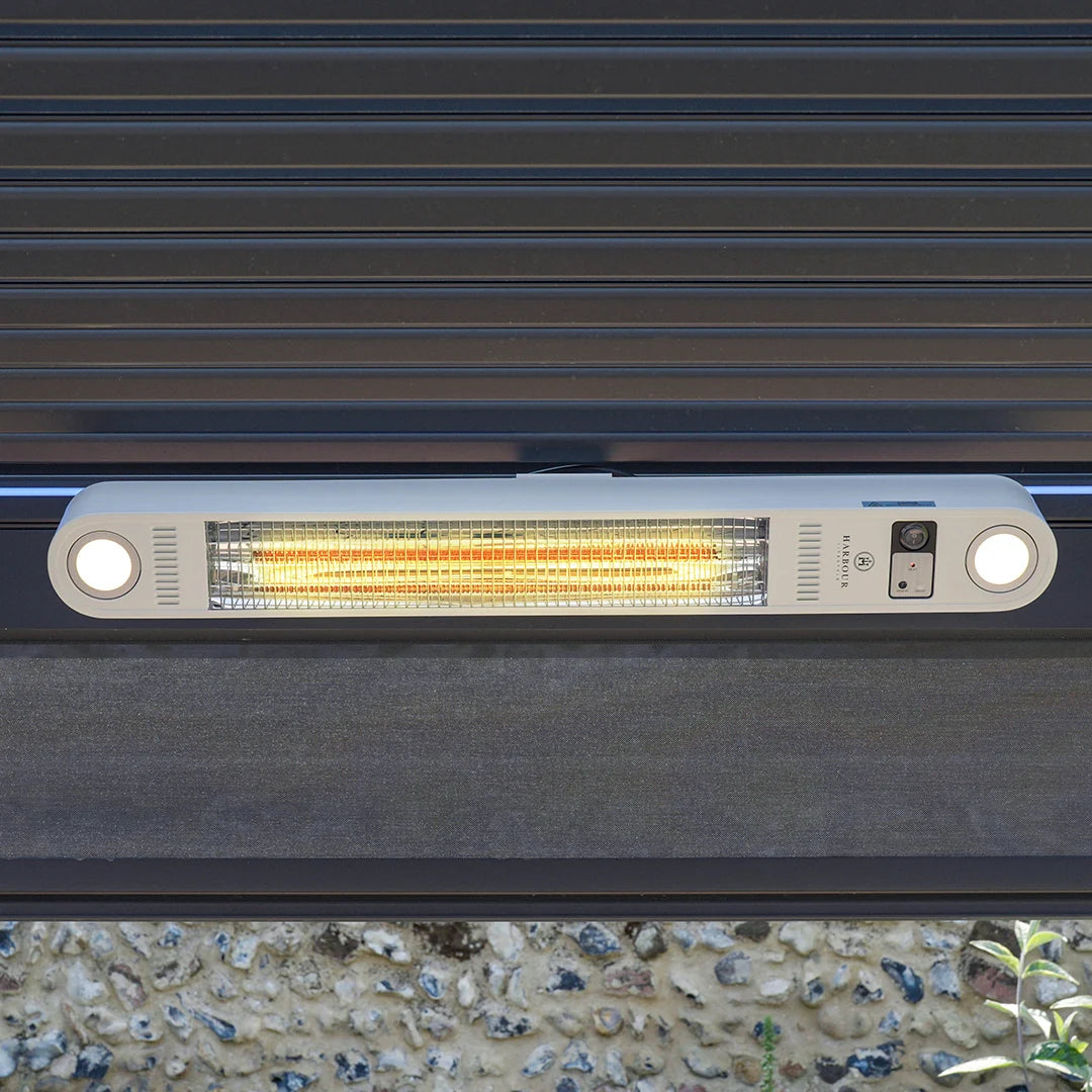 PergoSTET Motorized Wall & Ceiling Mount Smart Pergola Heater with Integrated LED Light (1500W) White