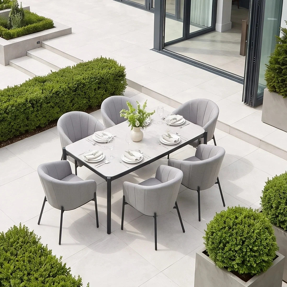 Kai 6 Seat Rectangular Dining Set in Light Grey