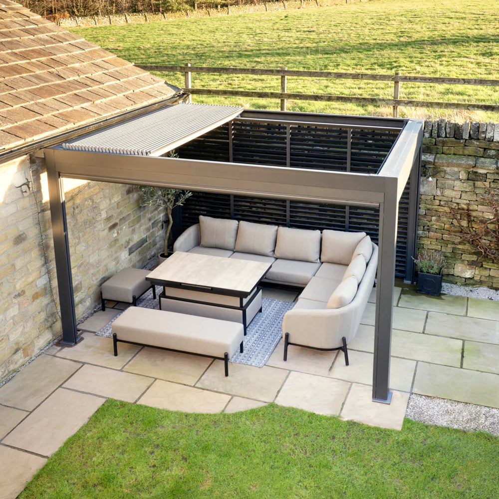 Abierto Motorised 3m x 4m Frame Only Pergola with Retractable Roof and LED Lighting in Grey - Includes Installation/Delivery