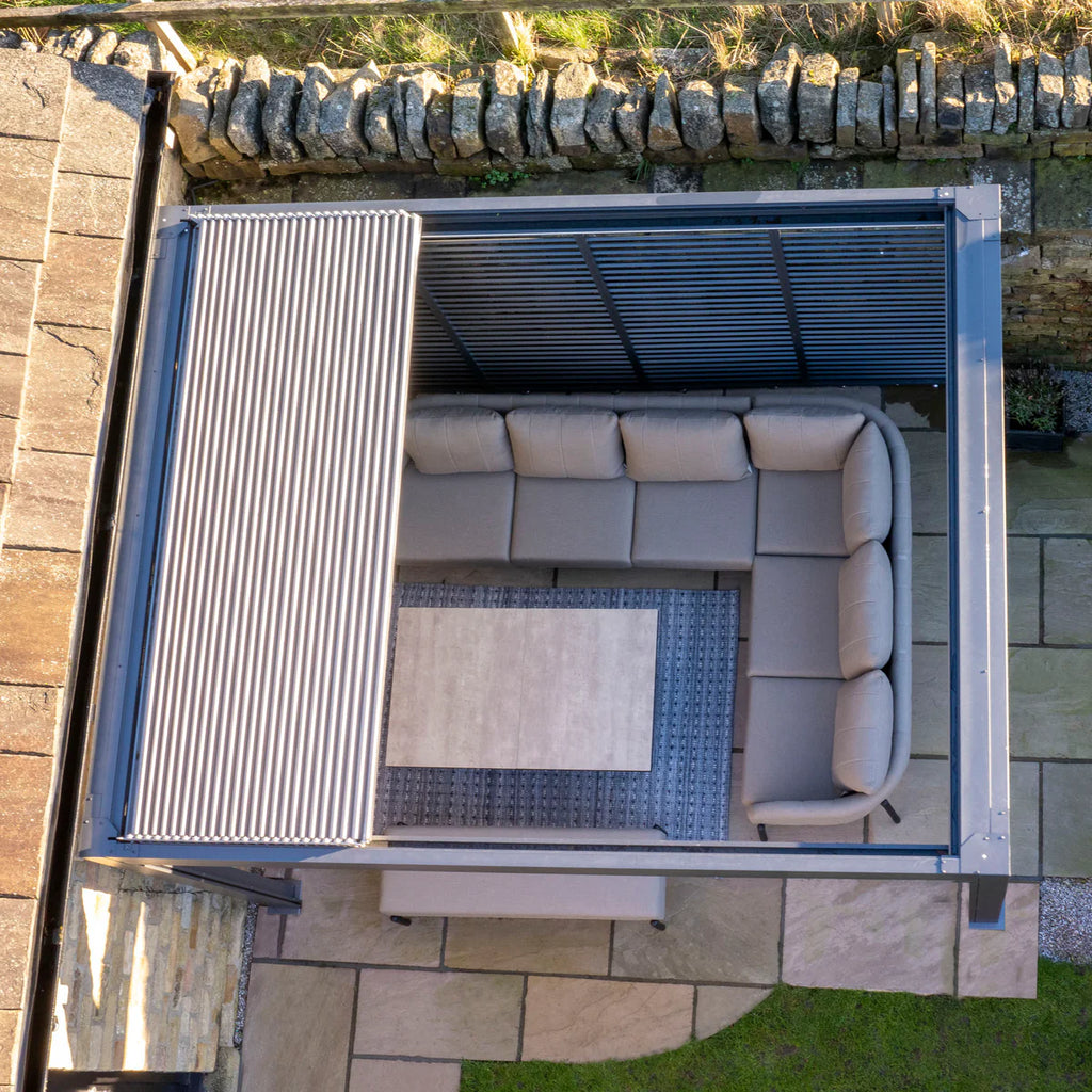 Abierto Motorised 3m x 4m Frame Only Pergola with Retractable Roof and LED Lighting in Grey - Includes Installation/Delivery