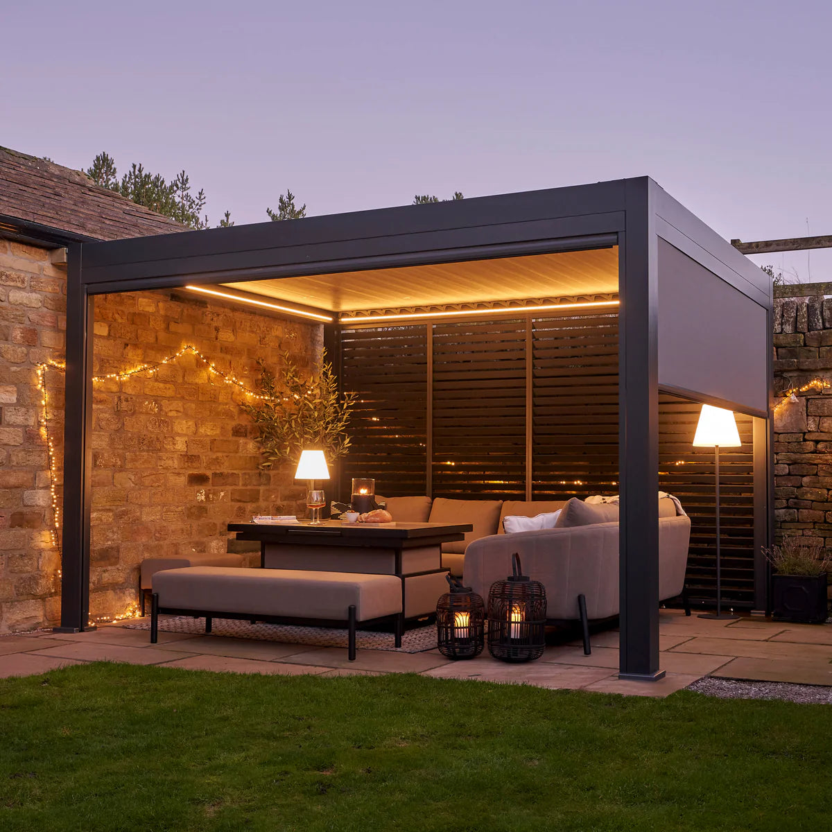 Abierto Motorised 3m x 4m Frame Only Pergola with Retractable Roof and LED Lighting in Grey - Includes Installation/Delivery