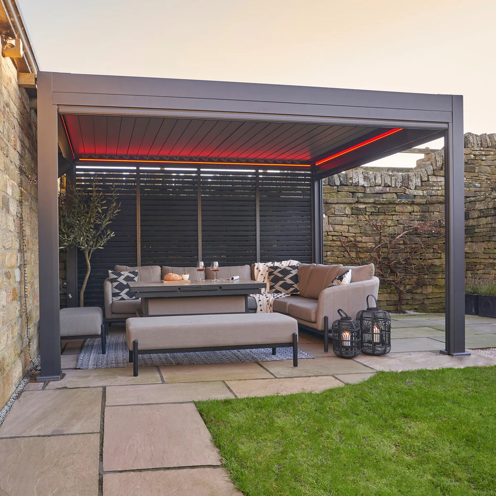 Abierto Motorised 3m x 4m Frame Only Pergola with Retractable Roof and LED Lighting in Grey - Includes Installation/Delivery