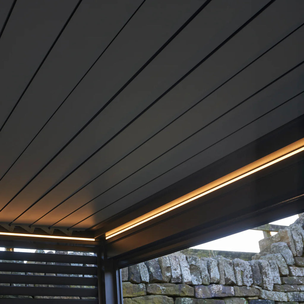 Abierto Motorised 3m x 4m Frame Only Pergola with Retractable Roof and LED Lighting in Grey - Includes Installation/Delivery