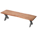 Live Edge Collection Bench Indian Acacia Wood Grey Metal Cross Legs Limited Edition