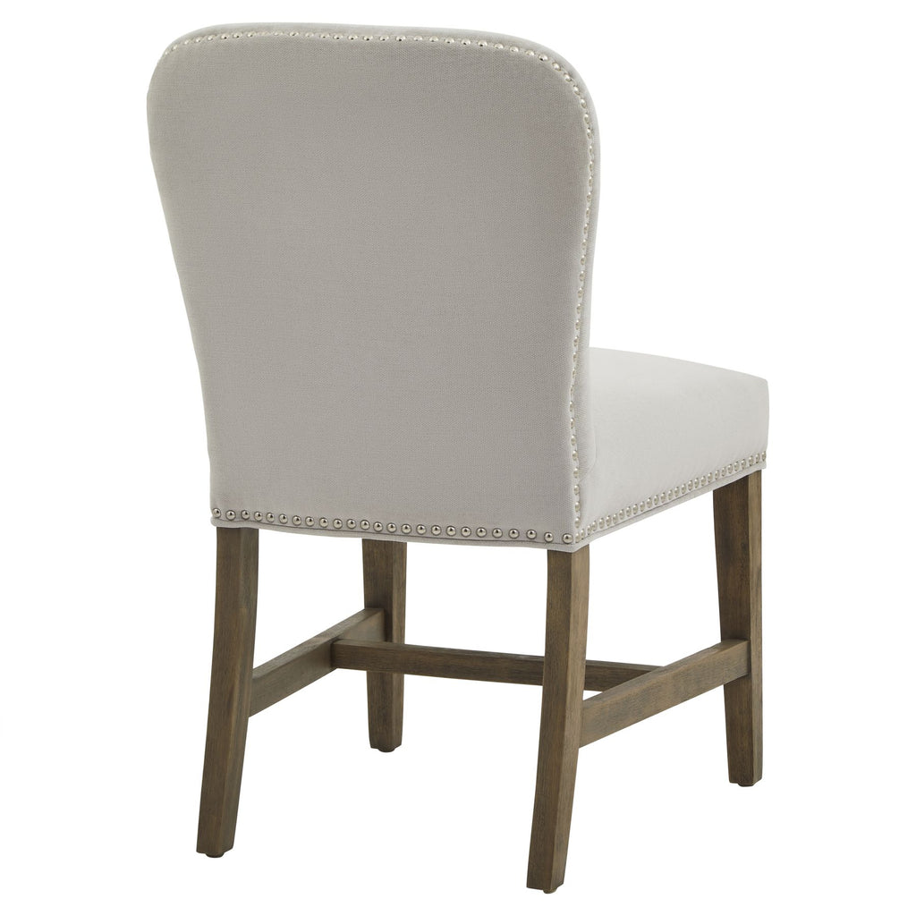 Cobham Grey Dining Chair Weathered Oak Frame With Antique Brass Studs And Subtle Exclusivity