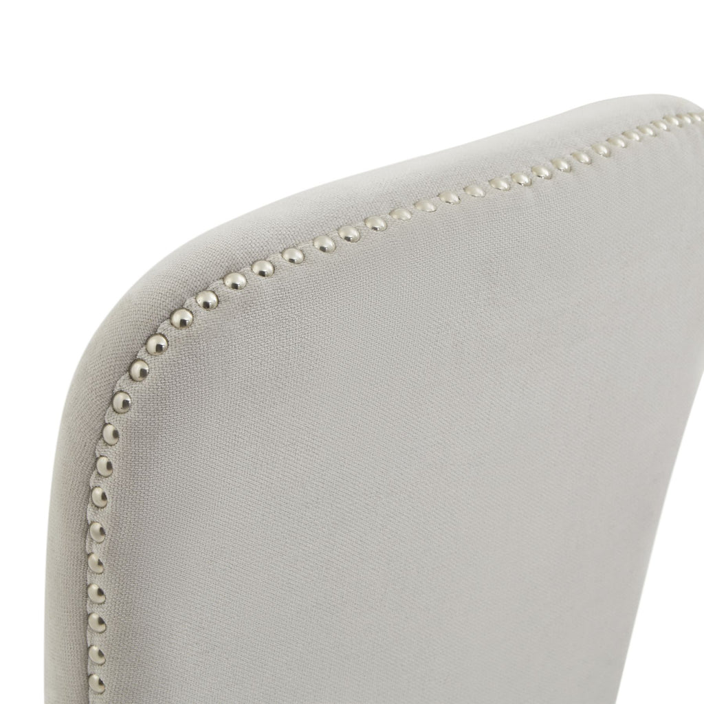 Cobham Grey Dining Chair Weathered Oak Frame With Antique Brass Studs And Subtle Exclusivity