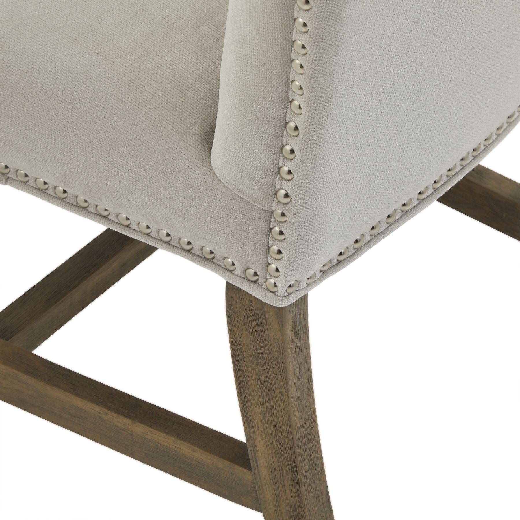 Cobham Grey Dining Chair Weathered Oak Frame With Antique Brass Studs And Subtle Exclusivity
