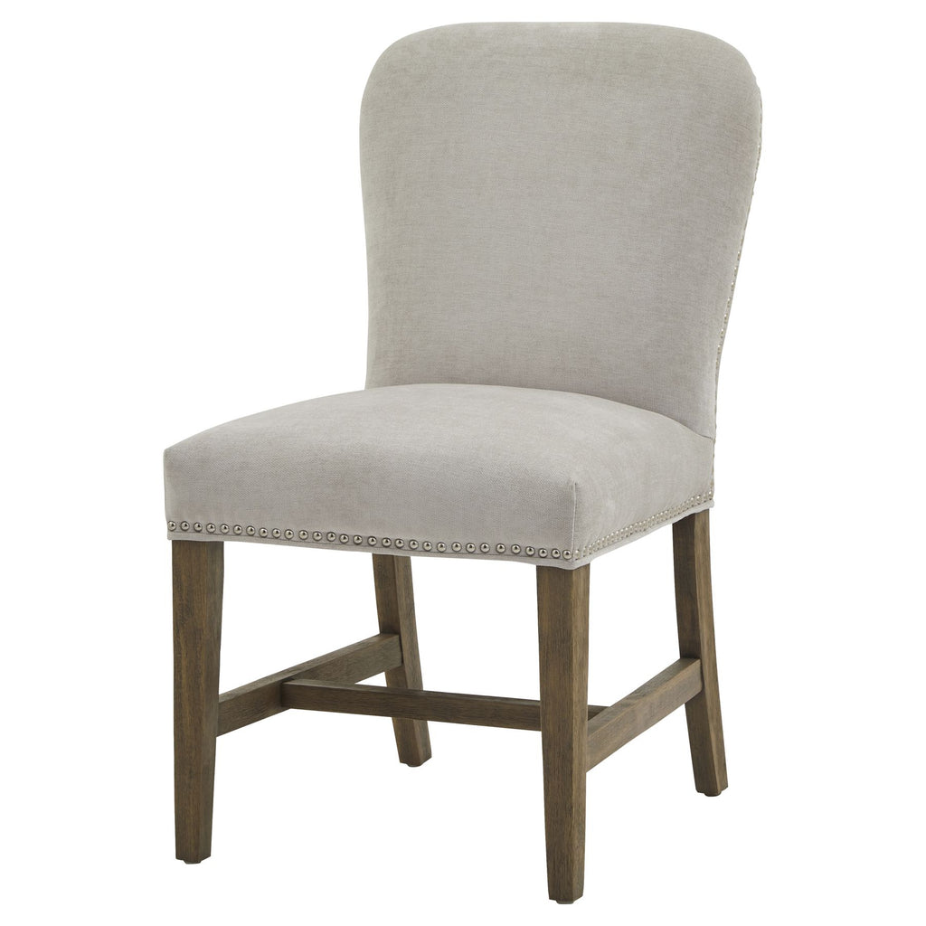 Cobham Grey Dining Chair Weathered Oak Frame With Antique Brass Studs And Subtle Exclusivity