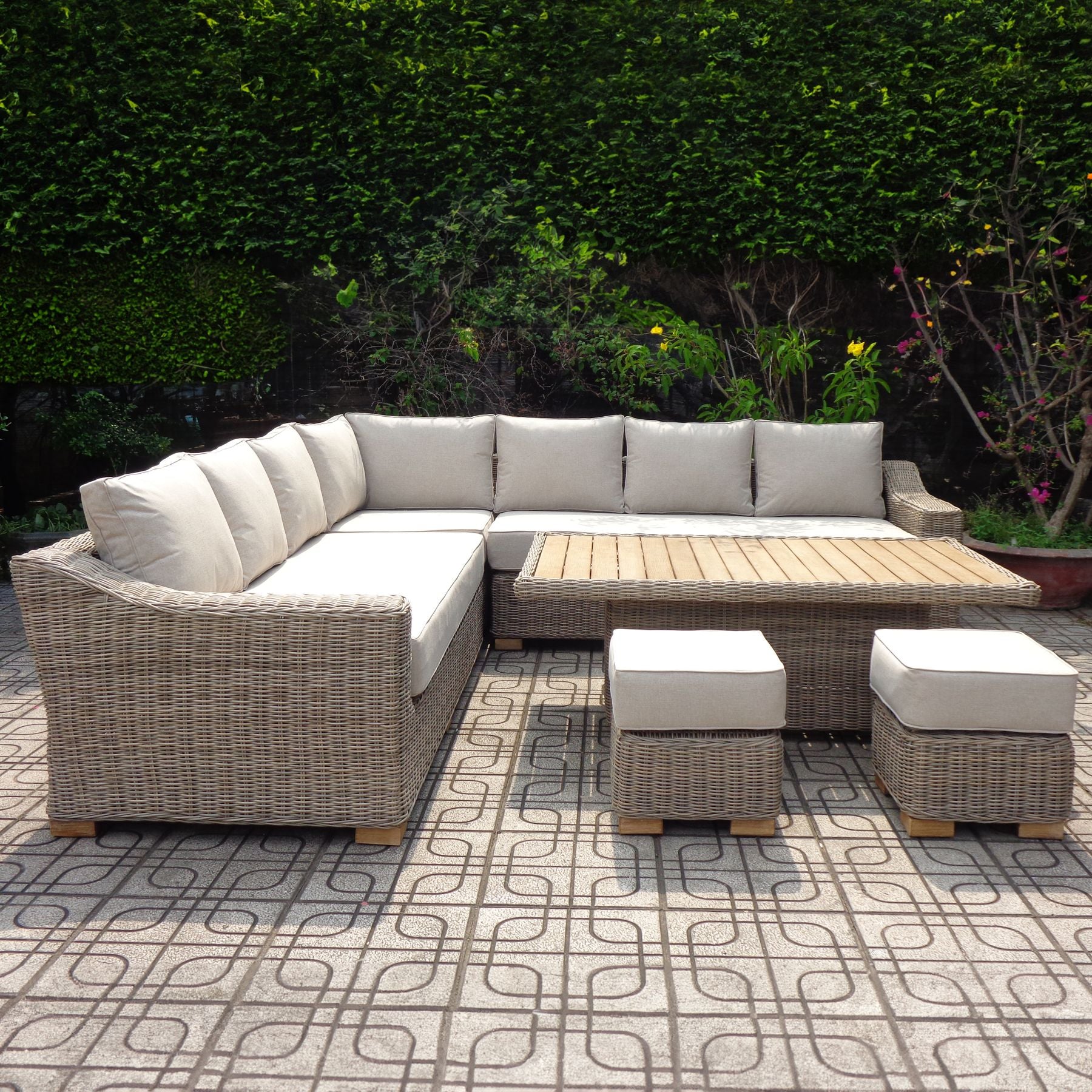Capri Outdoor Limited Edition Corner Set With Riser Table And Stools In Five Millimeter HDPE Wicker