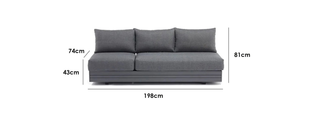 Panama 3 Seat Outdoor Sofa With Convertible Sun Lounger Charcoal Weatherproof Aluminium Frame