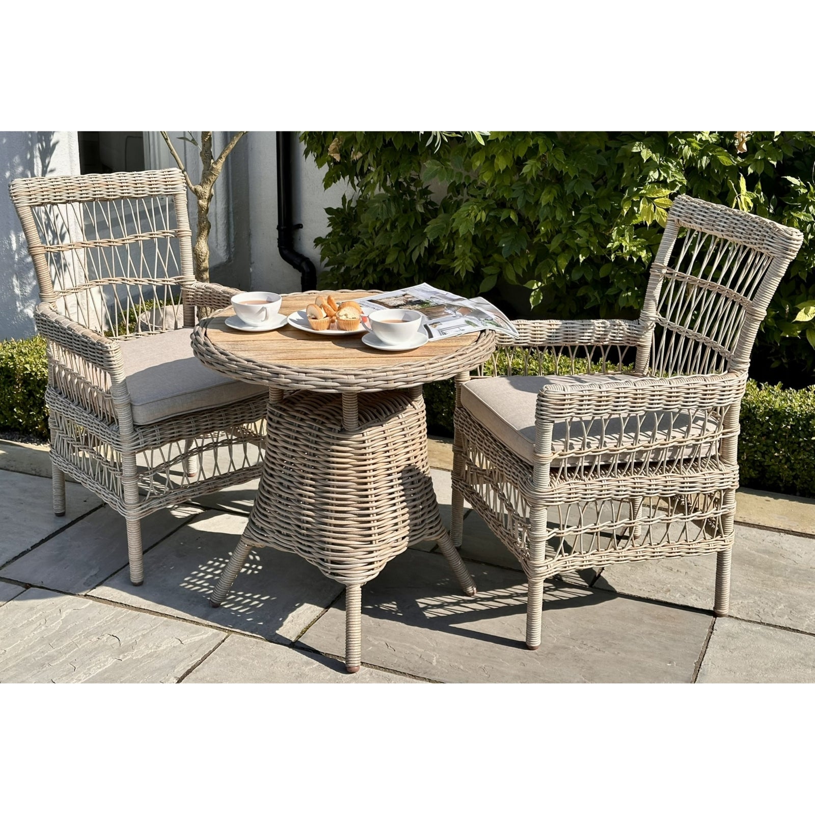 Limited Edition Amalfi Collection Outdoor Bistro Table With Wood Top For Elegant Al Fresco Dining