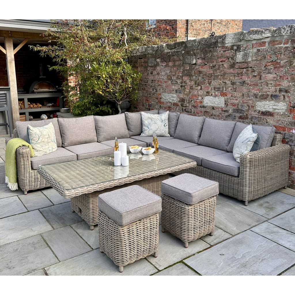 Amalfi Outdoor Corner Set With Riser Table And Two Stools From The Amalfi Collection, Limited Edition