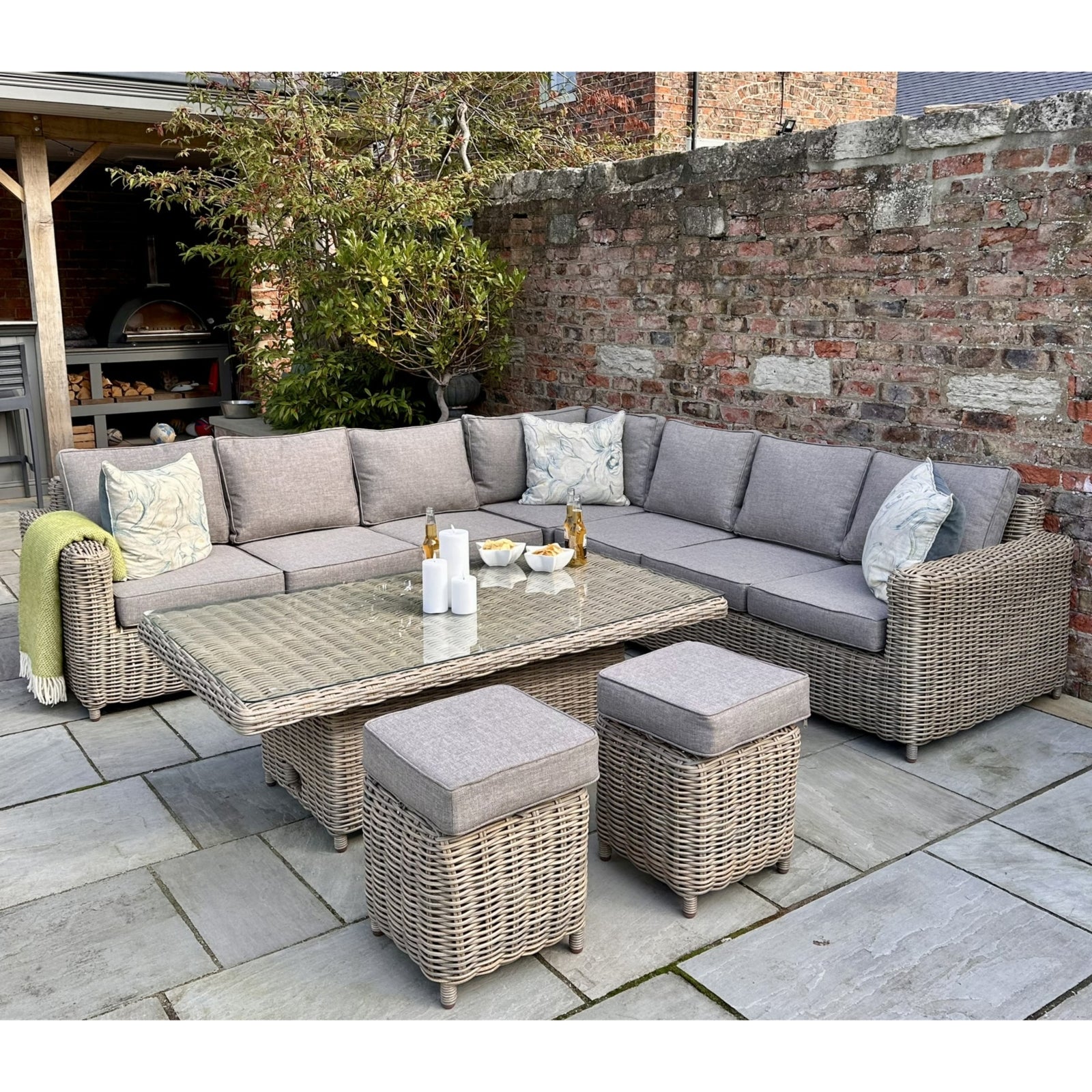Amalfi Outdoor Corner Set With Riser Table And Two Stools From The Amalfi Collection, Limited Edition