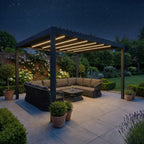 PergoSTET Deluxe Frame Pergola With Motorised Led Louvres 3m x 4m Grey