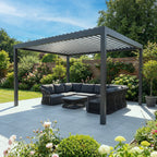 PergoSTET Deluxe Frame Pergola With Motorised Led Louvres 3m x 4m Grey