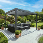 PergoSTET Deluxe Frame Pergola With Motorised Led Louvres 3m x 4m Grey