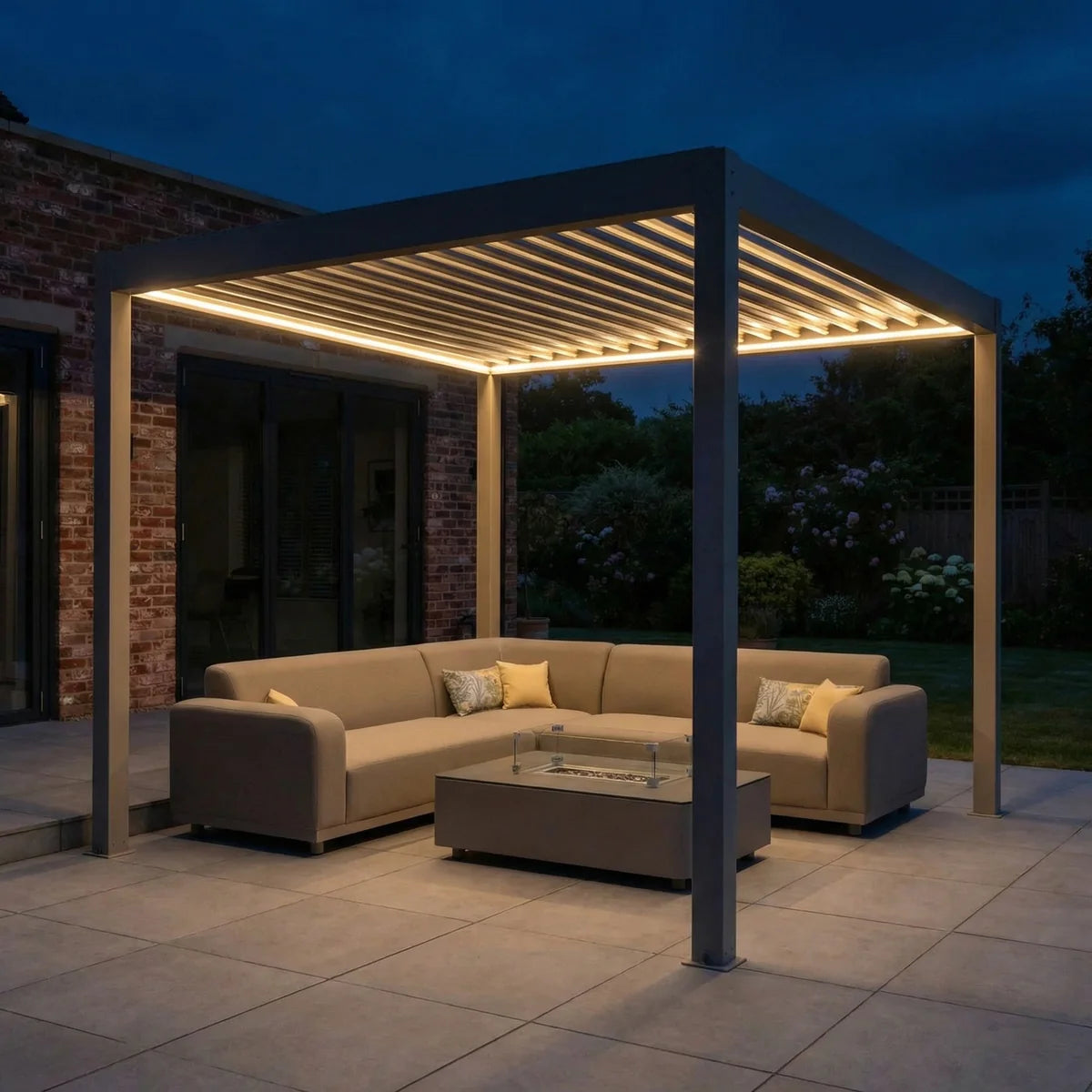 PergoSTET Plus Frame Only 3m x 3m Square Pergola with LED Lighting in Latte