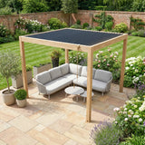 PergoSTET Plus Frame Only 3m x 3m Square Pergola with LED Lighting in Wood Effect