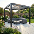 PergoSTET Deluxe Frame Only 3m x 3m Square Pergola with Motorised LED Louvres in Grey