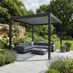 PergoSTET Deluxe Frame Only 3m x 3m Square Pergola with Motorised LED Louvres in Grey