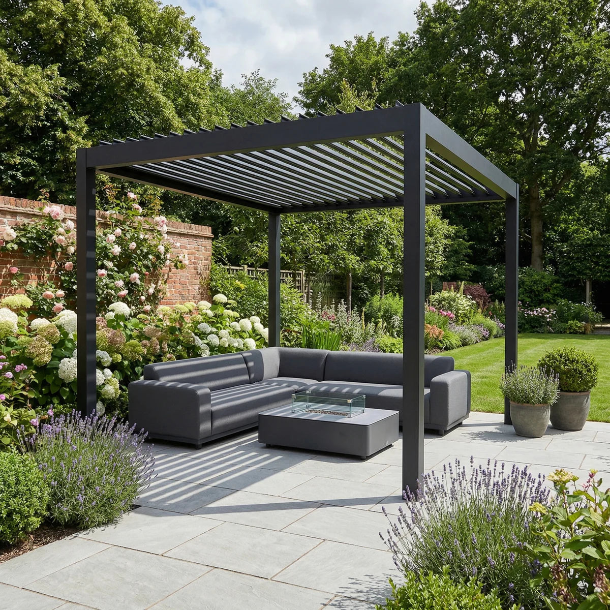 PergoSTET Deluxe Frame Only 3m x 3m Square Pergola with Motorised LED Louvres in Grey