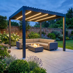 PergoSTET Deluxe Frame Only 3m x 3m Square Pergola with Motorised LED Louvres in Grey