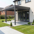 PergoSTET Plus 3m x 3m Square Wall Mounted Pergola with 3 Manual Side Blinds and LED Lighting in Grey
