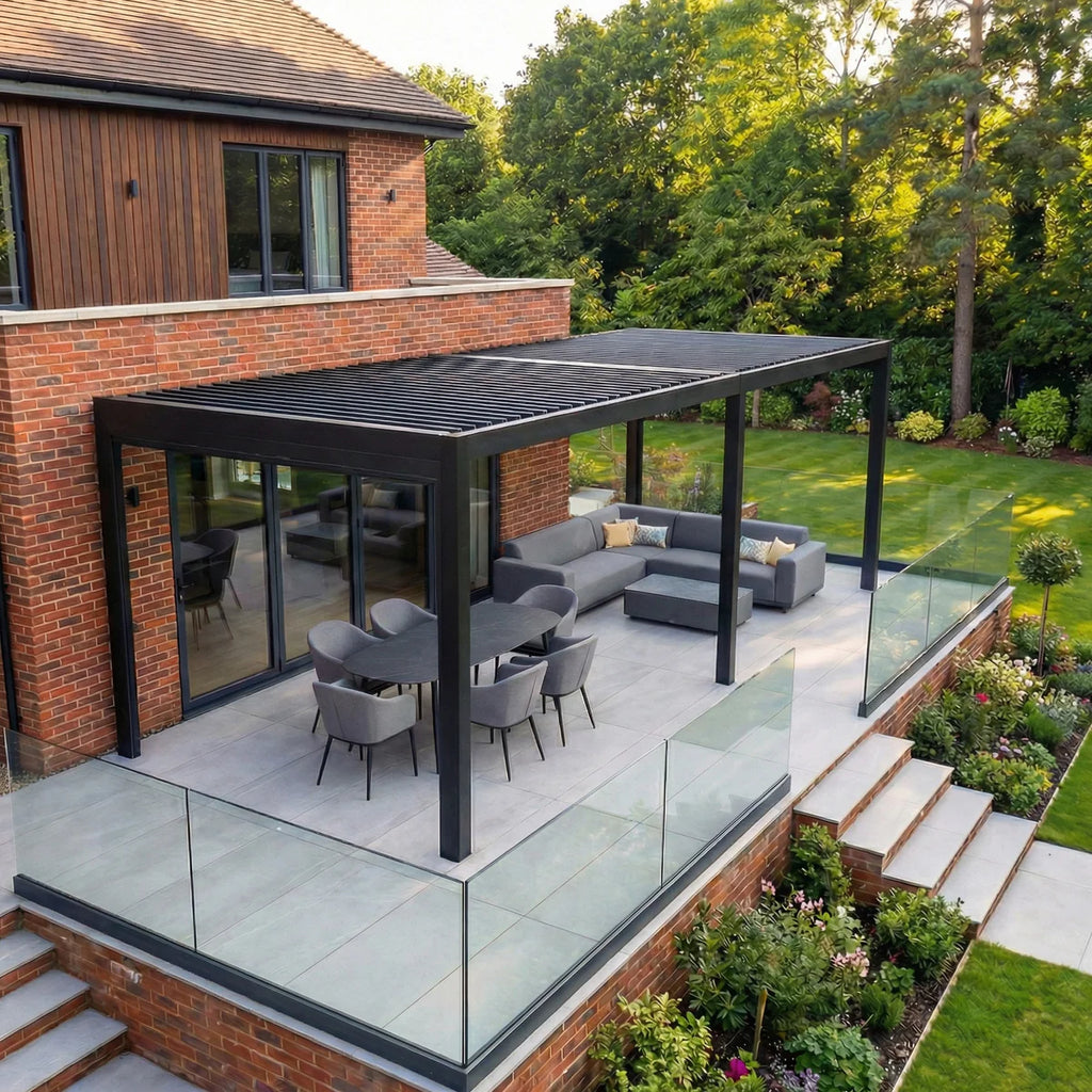 PergoSTET Pro Frame Only 3m x 6m Rectangular Pergola with LED Lighting in Grey