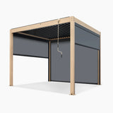 PergoSTET Plus 3x3m Wood Effect Aluminum Pergola with LED Lights & 3 Manual Blinds