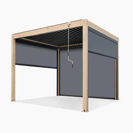 PergoSTET Plus 3x3m Wood Effect Aluminum Pergola with LED Lights & 3 Manual Blinds