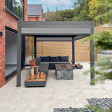 PergoSTET Plus 3x3m Aluminum Bioclimatic Pergola with LED Lights & 3 Manual Blinds - Grey