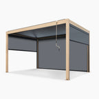 PergoSTET Plus 3m x 4m Rectangular Pergola with 3 Manual Side Blinds and LED Lighting in Wood Effect