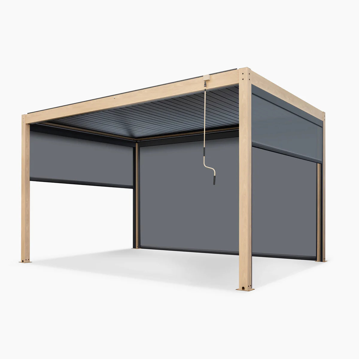 PergoSTET Plus 3m x 4m Rectangular Pergola with 3 Manual Side Blinds and LED Lighting in Wood Effect