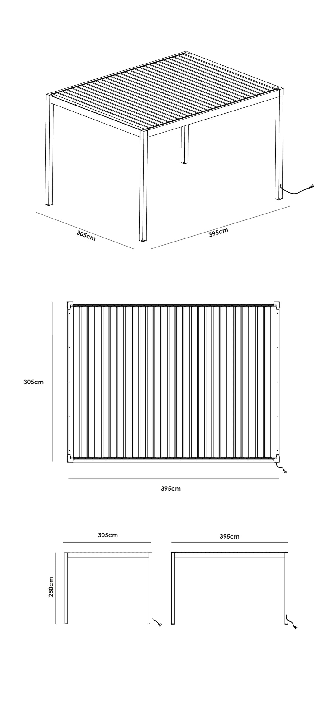 Abierto Motorised 3m x 4m Frame Only Pergola with Retractable Roof and LED Lighting in Grey - Includes Installation/Delivery
