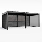 PergoSTET Deluxe 3m x 6m Rectangular Pergola with Motorised LED Louvres, Louvred Side Panels and Manual Side Blinds in Grey