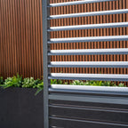 PergoSTET Deluxe 3m x 6m Rectangular Pergola with Motorised LED Louvres, Louvred Side Panels and Manual Side Blinds in Grey