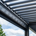 PergoSTET Deluxe 3m x 6m Rectangular Pergola with Motorised LED Louvres and 4 Manual Side Blinds in Grey