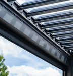 PergoSTET Deluxe 3m x 3m Square Pergola with Motorised LED Louvres and 3 Manual Side Blinds in Grey