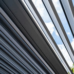 PergoSTET Deluxe 3m x 6m Rectangular Pergola with Motorised LED Louvres and 4 Manual Side Blinds in Grey