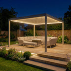 PergoSTET Plus 4m X 4m Square Pergola With LED Lighting Frame Only Latte