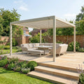 PergoSTET Plus 4m X 4m Square Pergola With LED Lighting Frame Only Latte
